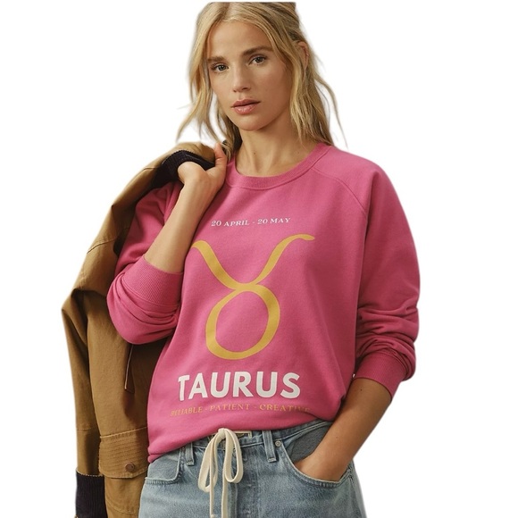 NWT Anthropologie Zodiac Sweatshirt by Cathrine O’Sullivan Pink Taurus XXS - Picture 1 of 4